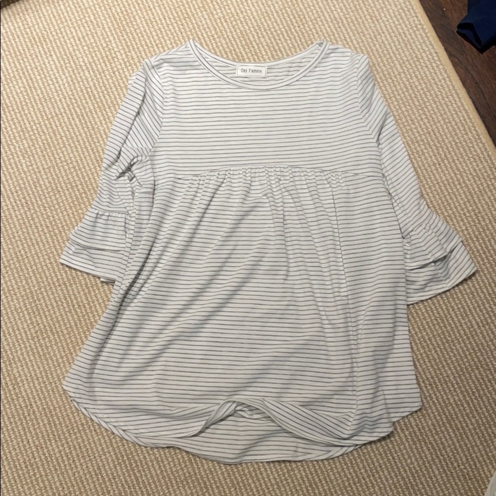 Gray striped women’s shirt, medium